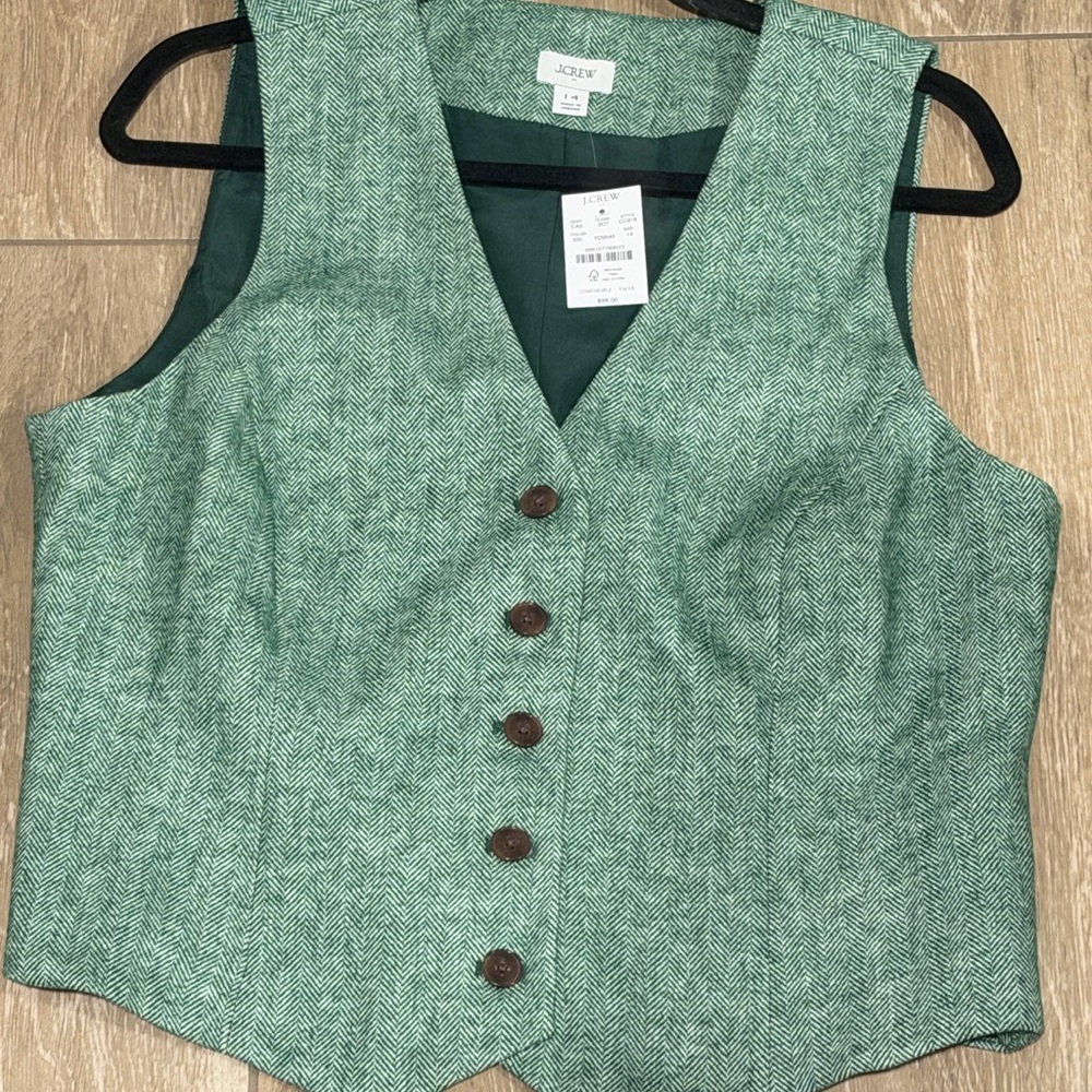 J. Crew Green Herringbone Button Down Top